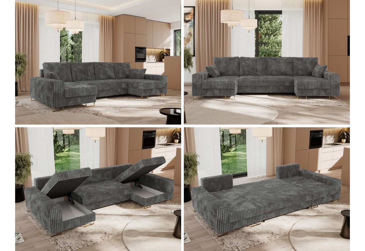 Narożnik DORIAN U - uniwersalny - szary, sztruks