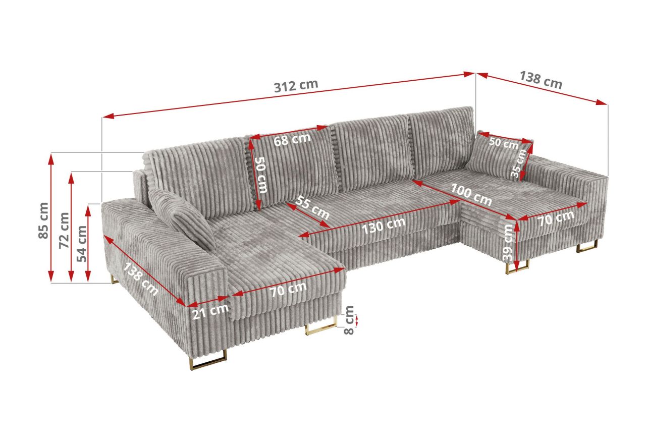 Narożnik DORIAN U - uniwersalny - jasnoszary, sztruks