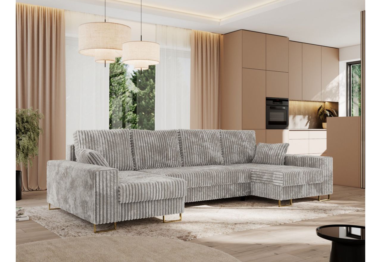 Narożnik DORIAN U - uniwersalny - jasnoszary, sztruks