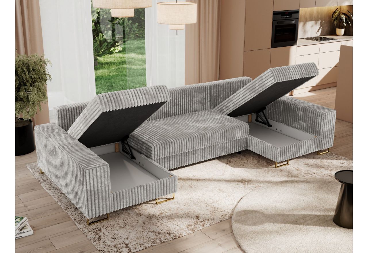 Narożnik DORIAN U - uniwersalny - jasnoszary, sztruks