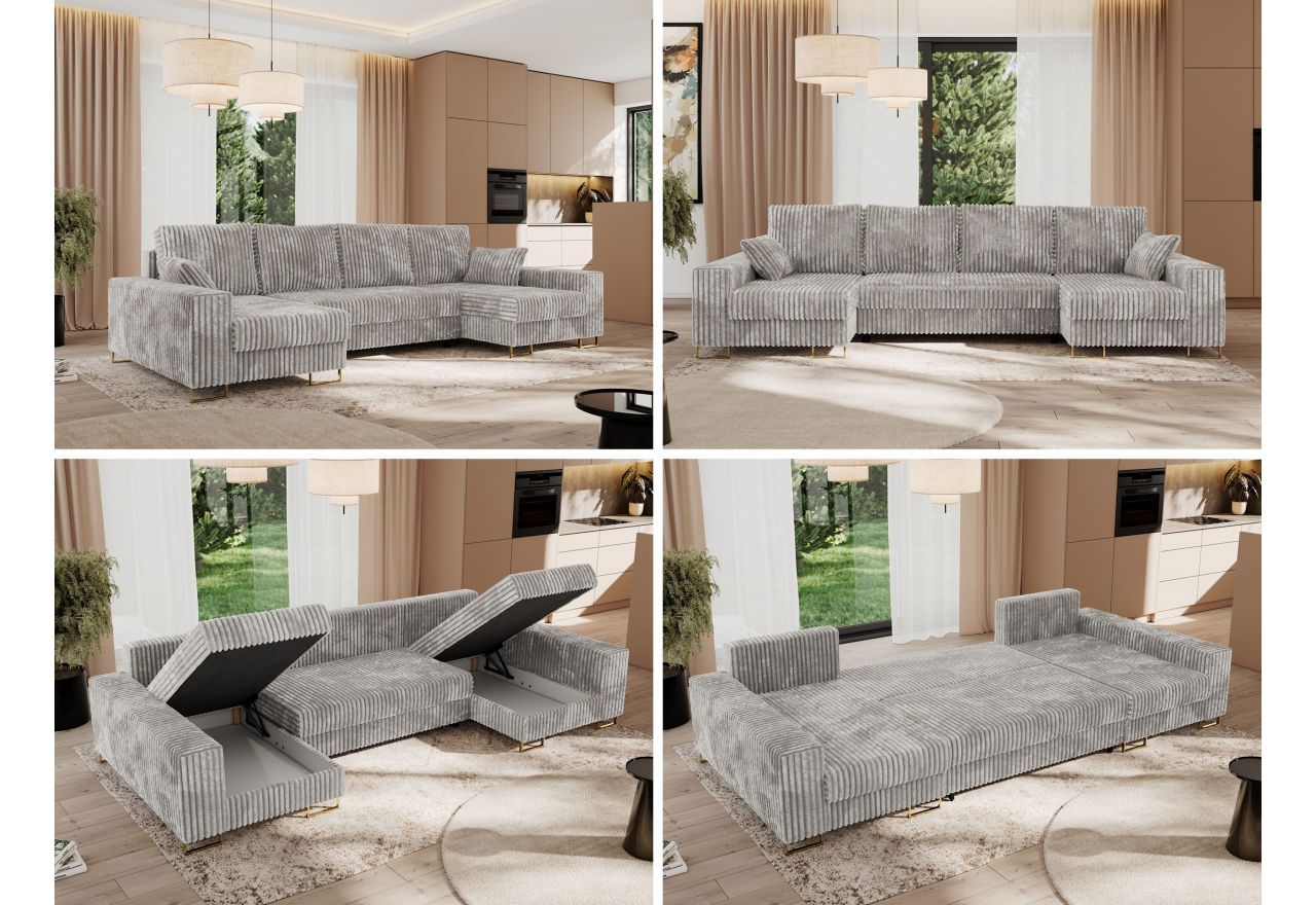 Narożnik DORIAN U - uniwersalny - jasnoszary, sztruks