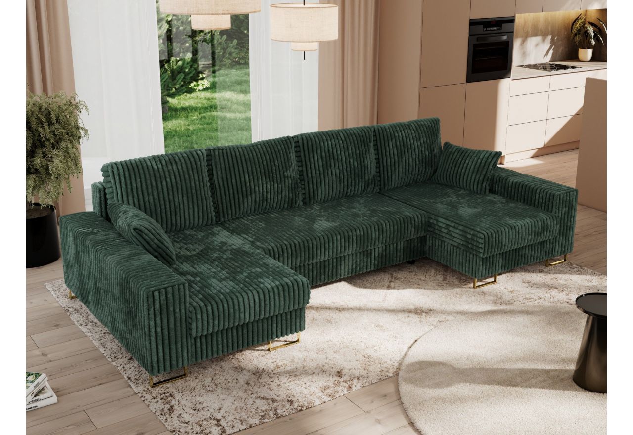 Narożnik DORIAN U - uniwersalny - ciemnozielony, sztruks