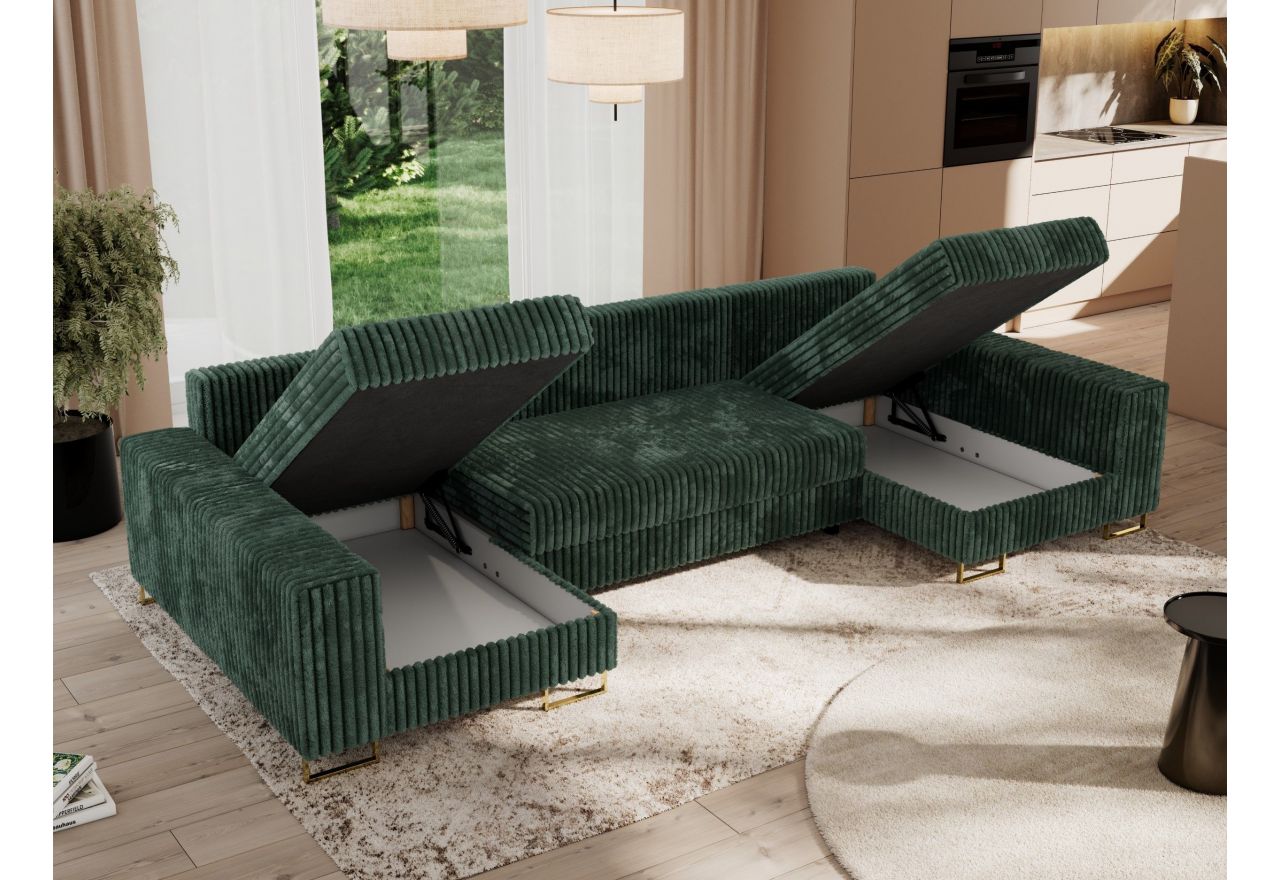 Narożnik DORIAN U - uniwersalny - ciemnozielony, sztruks