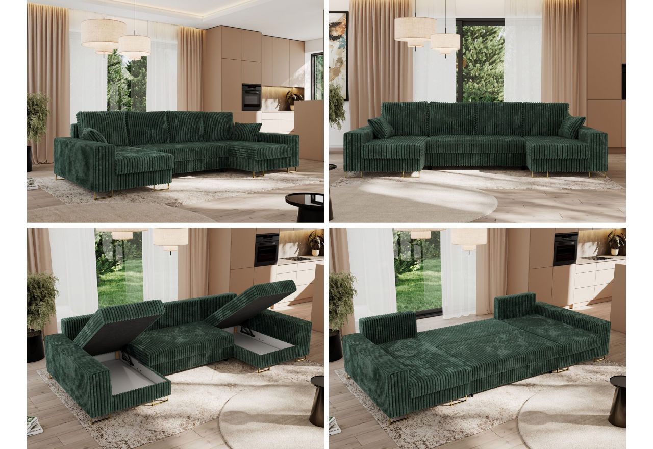 Narożnik DORIAN U - uniwersalny - ciemnozielony, sztruks