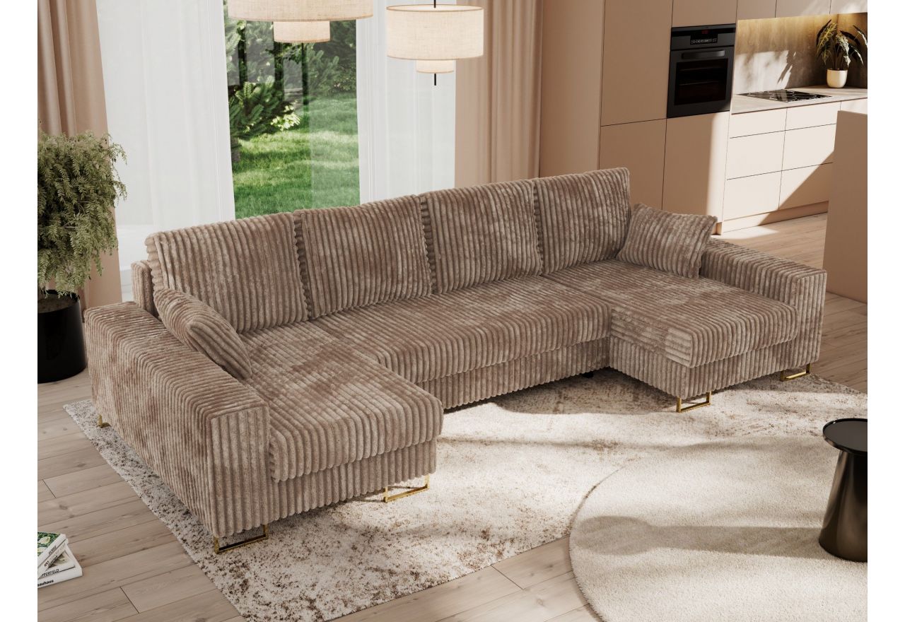 Narożnik DORIAN U - uniwersalny - brązowy, sztruks