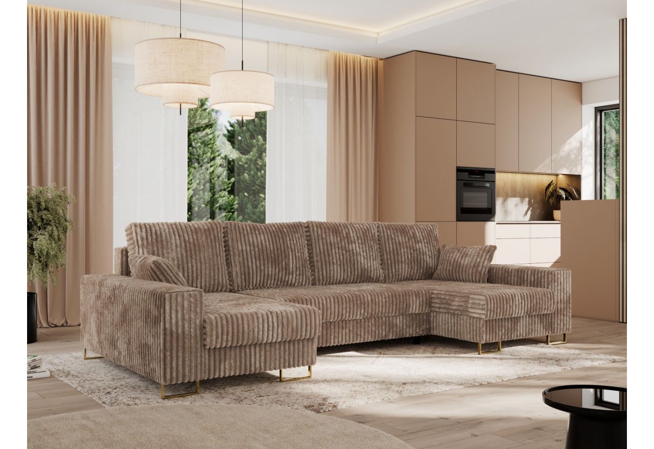 Narożnik DORIAN U - uniwersalny - brązowy, sztruks