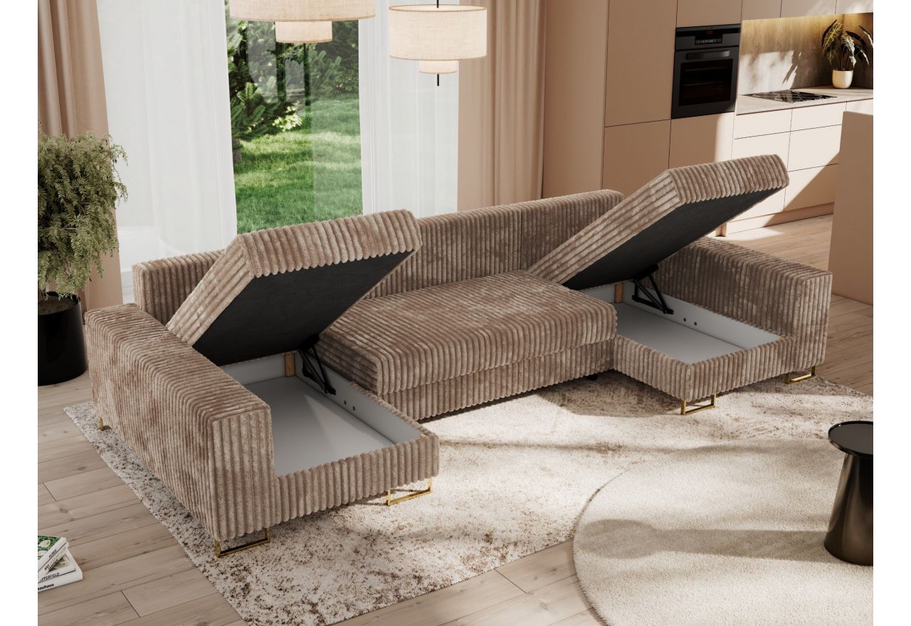 Narożnik DORIAN U - uniwersalny - brązowy, sztruks