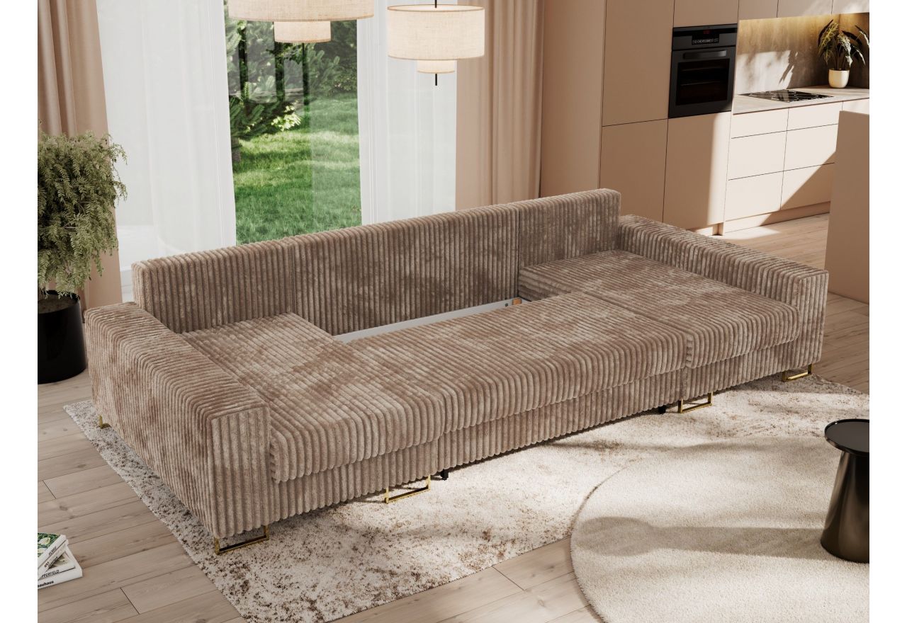 Narożnik DORIAN U - uniwersalny - brązowy, sztruks