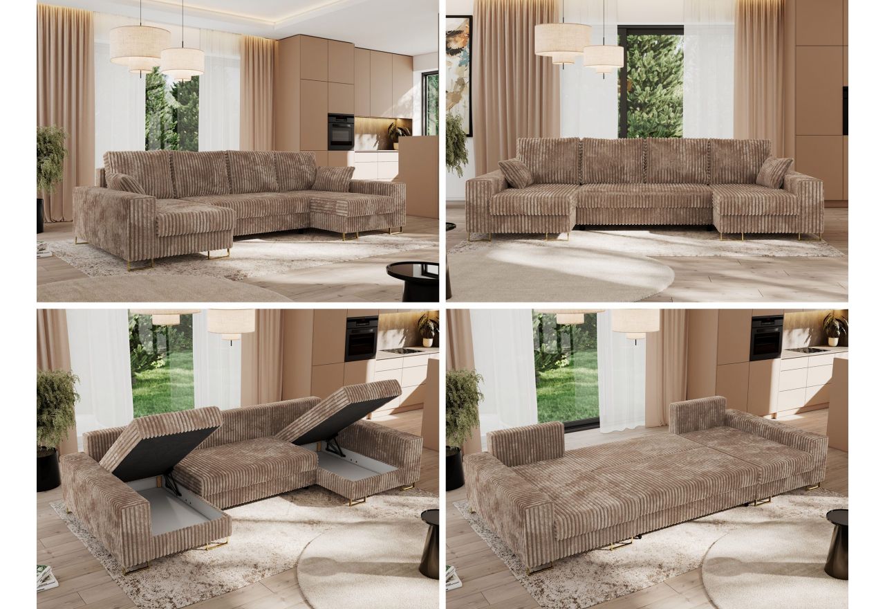 Narożnik DORIAN U - uniwersalny - brązowy, sztruks