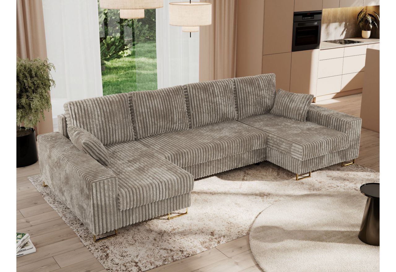 Narożnik DORIAN U - uniwersalny - jasnobrązowy, sztruks