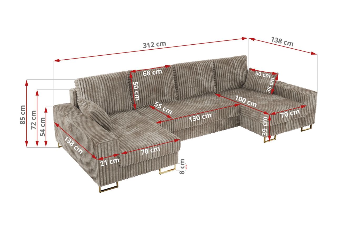 Narożnik DORIAN U - uniwersalny - jasnobrązowy, sztruks