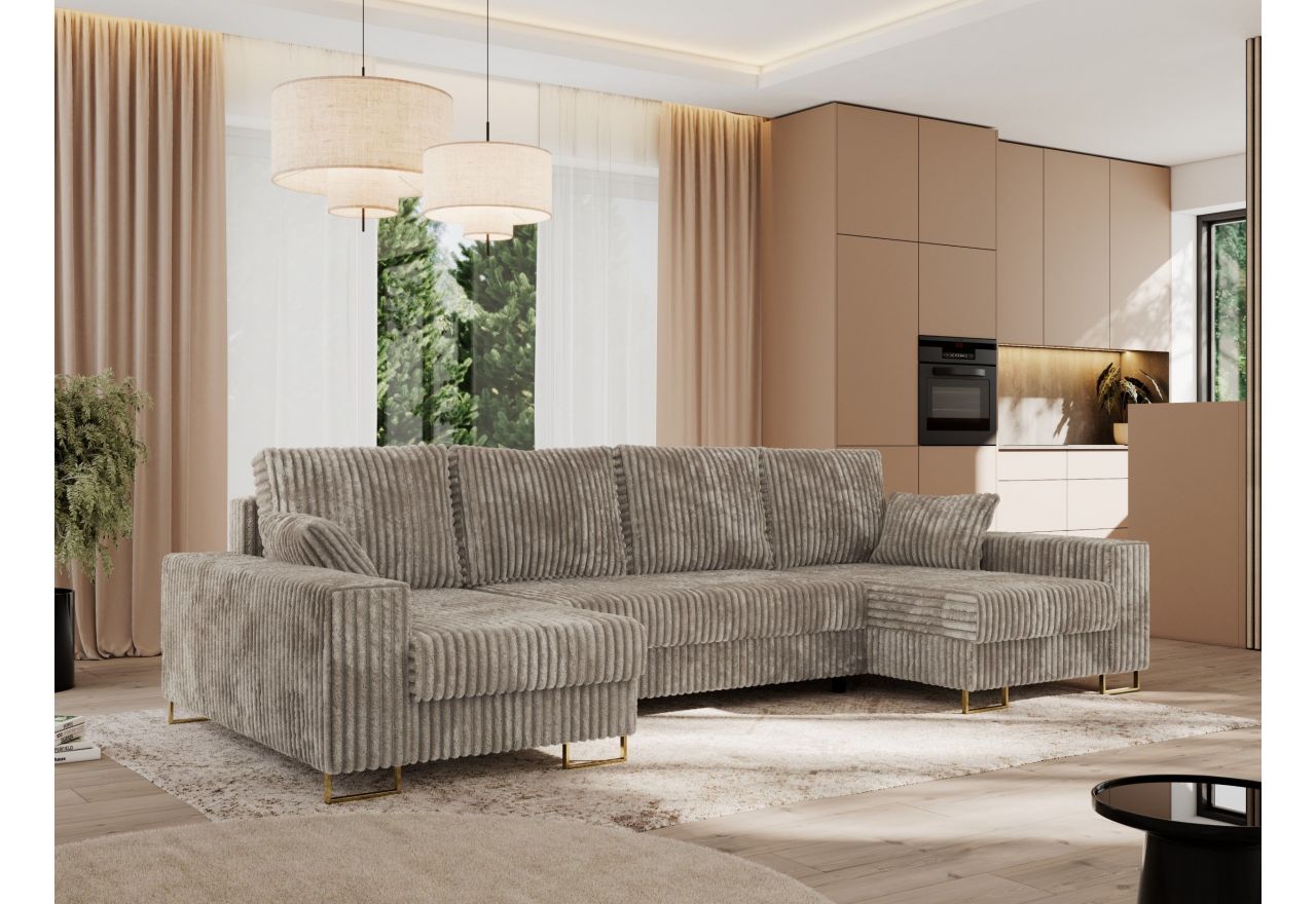 Narożnik DORIAN U - uniwersalny - jasnobrązowy, sztruks