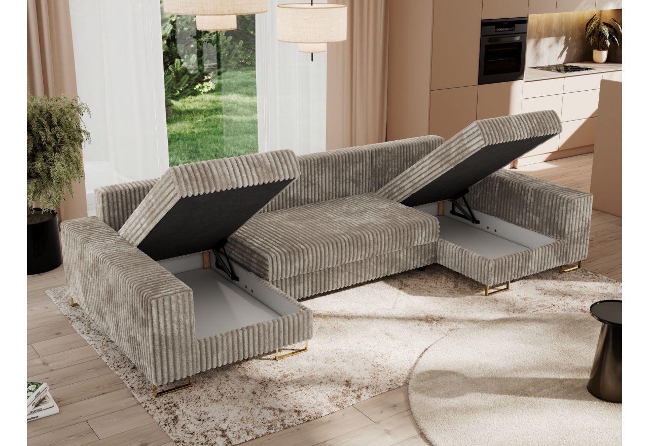 Narożnik DORIAN U - uniwersalny - jasnobrązowy, sztruks