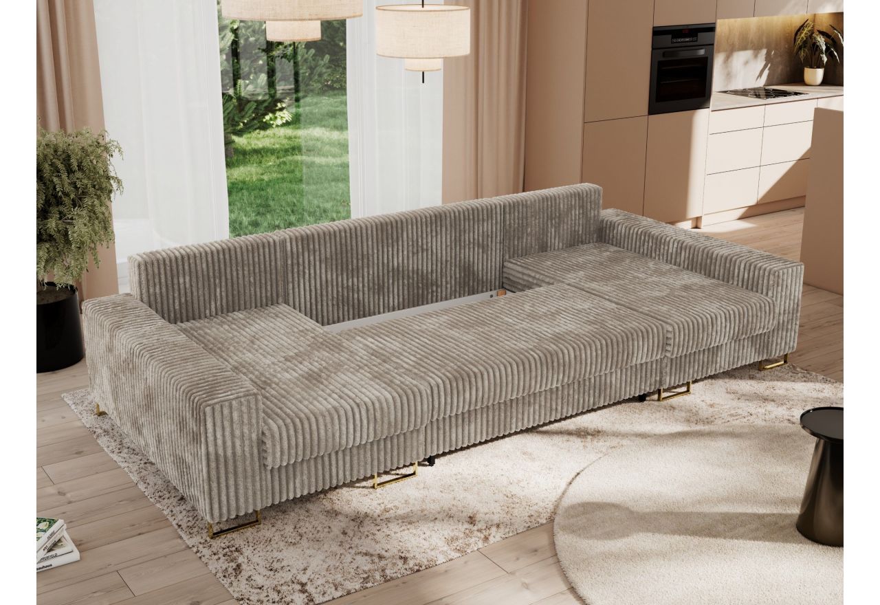 Narożnik DORIAN U - uniwersalny - jasnobrązowy, sztruks