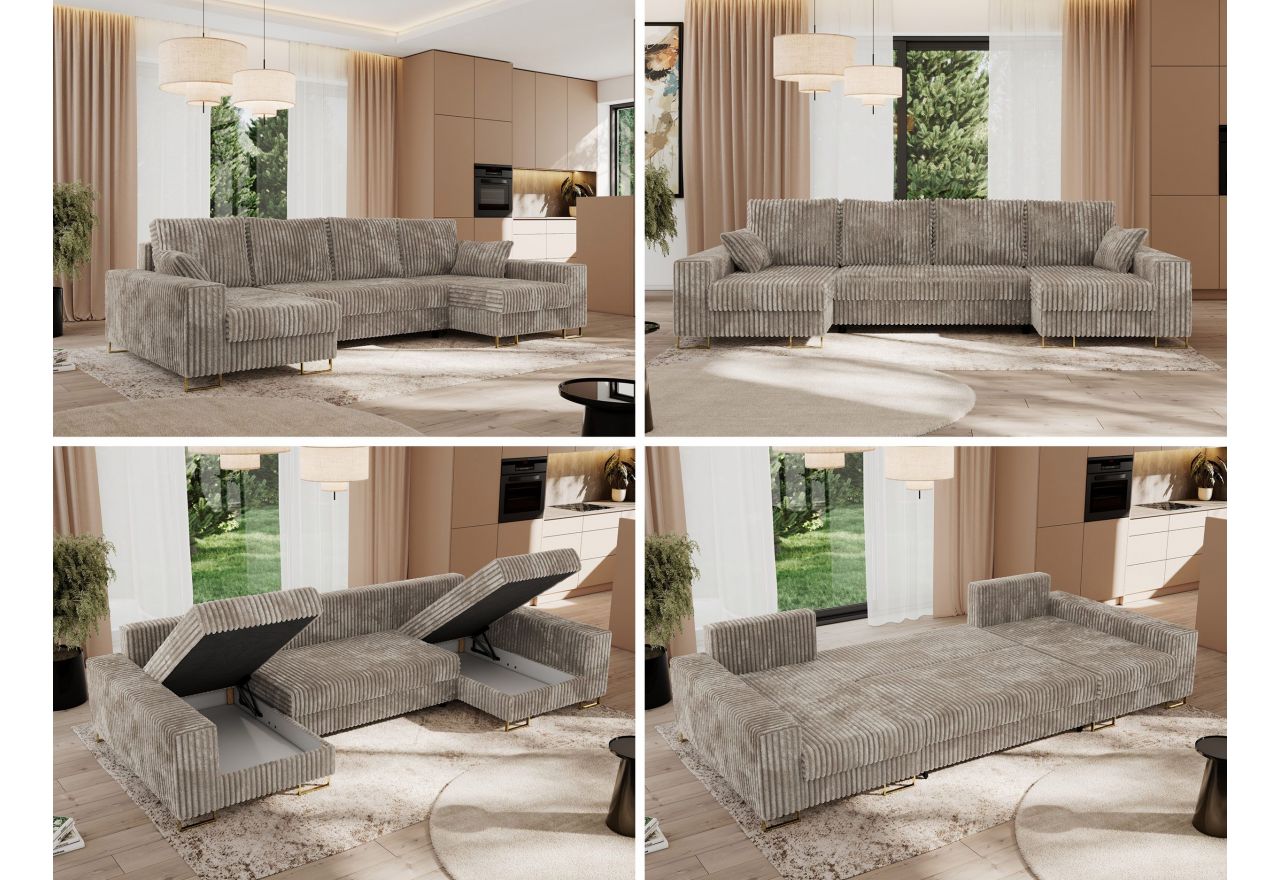 Narożnik DORIAN U - uniwersalny - jasnobrązowy, sztruks