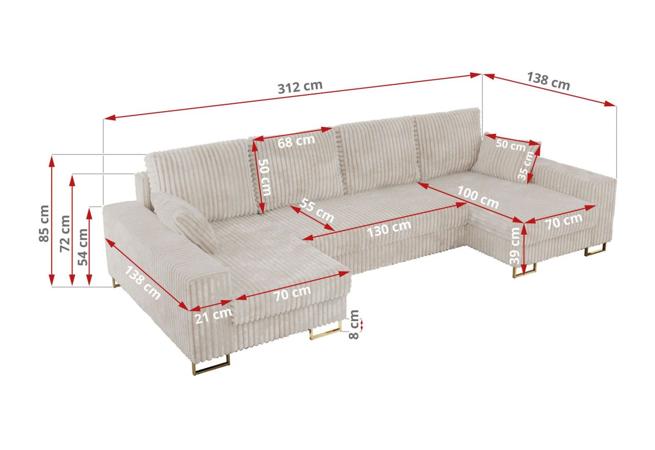 Narożnik DORIAN U - uniwersalny - beżowy, sztruks