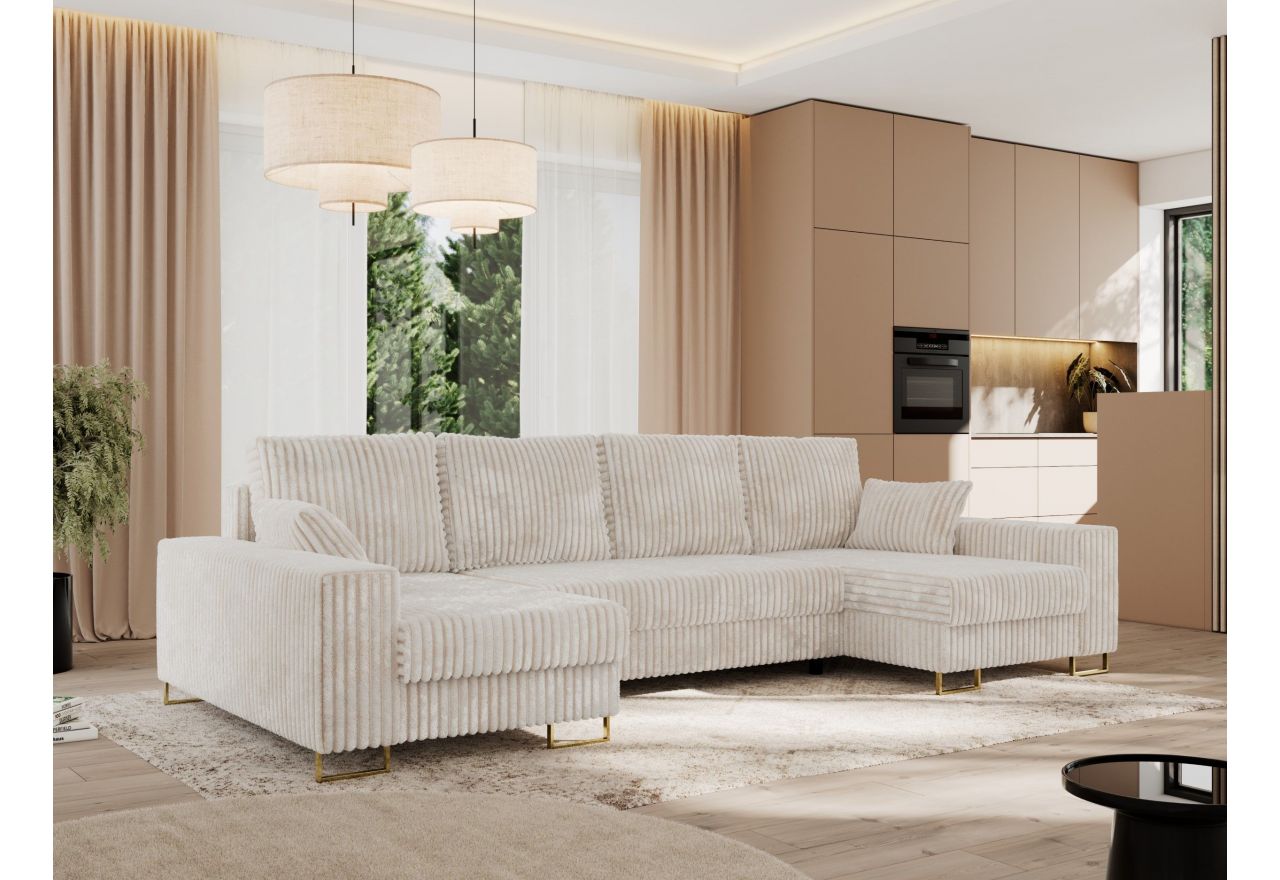 Narożnik DORIAN U - uniwersalny - beżowy, sztruks