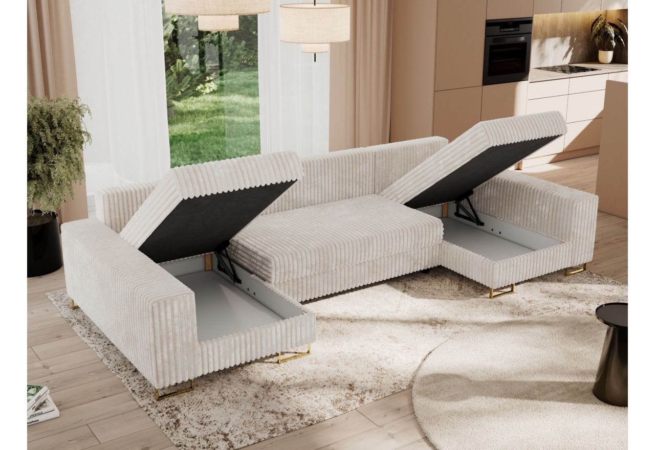 Narożnik DORIAN U - uniwersalny - beżowy, sztruks