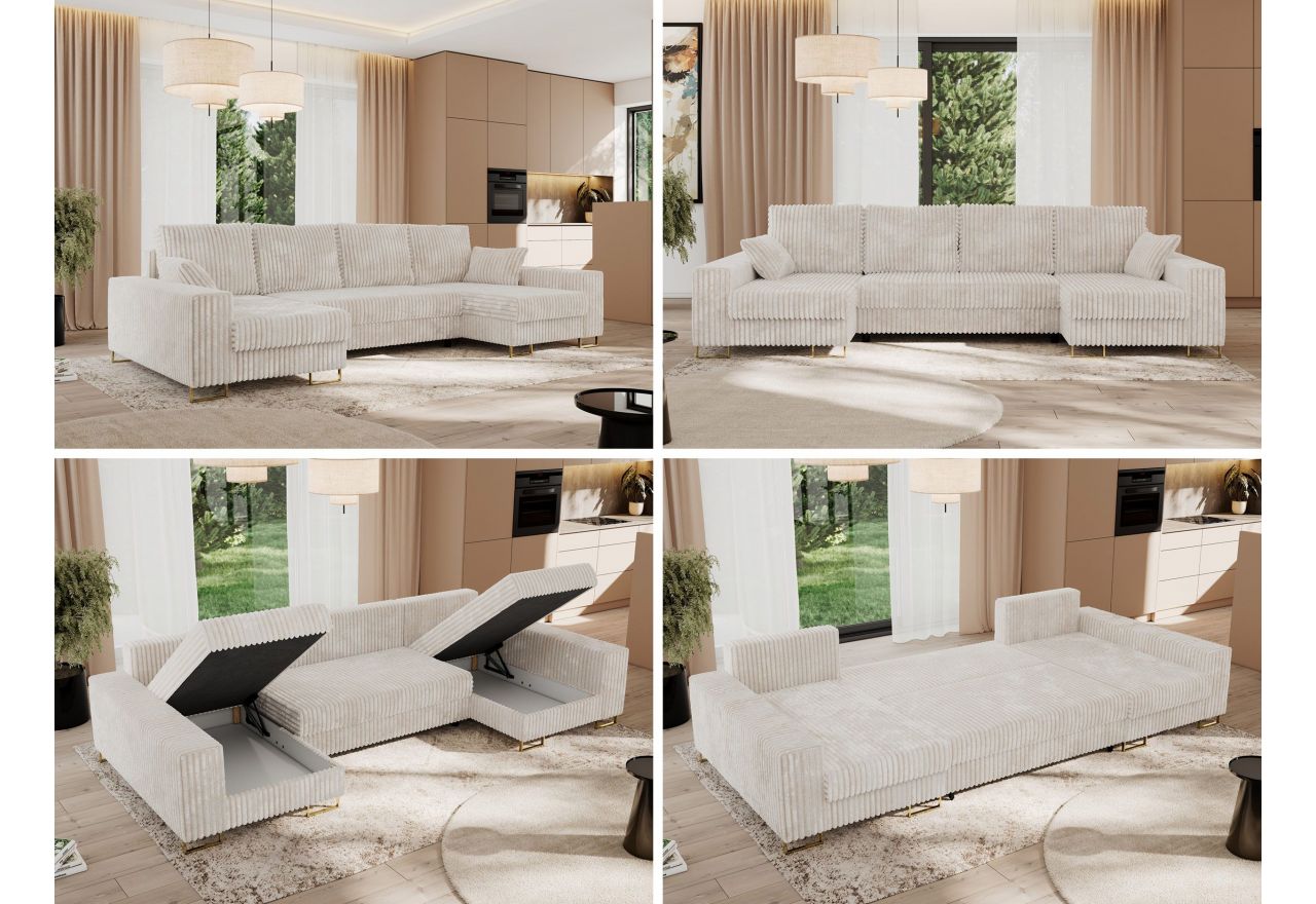 Narożnik DORIAN U - uniwersalny - beżowy, sztruks