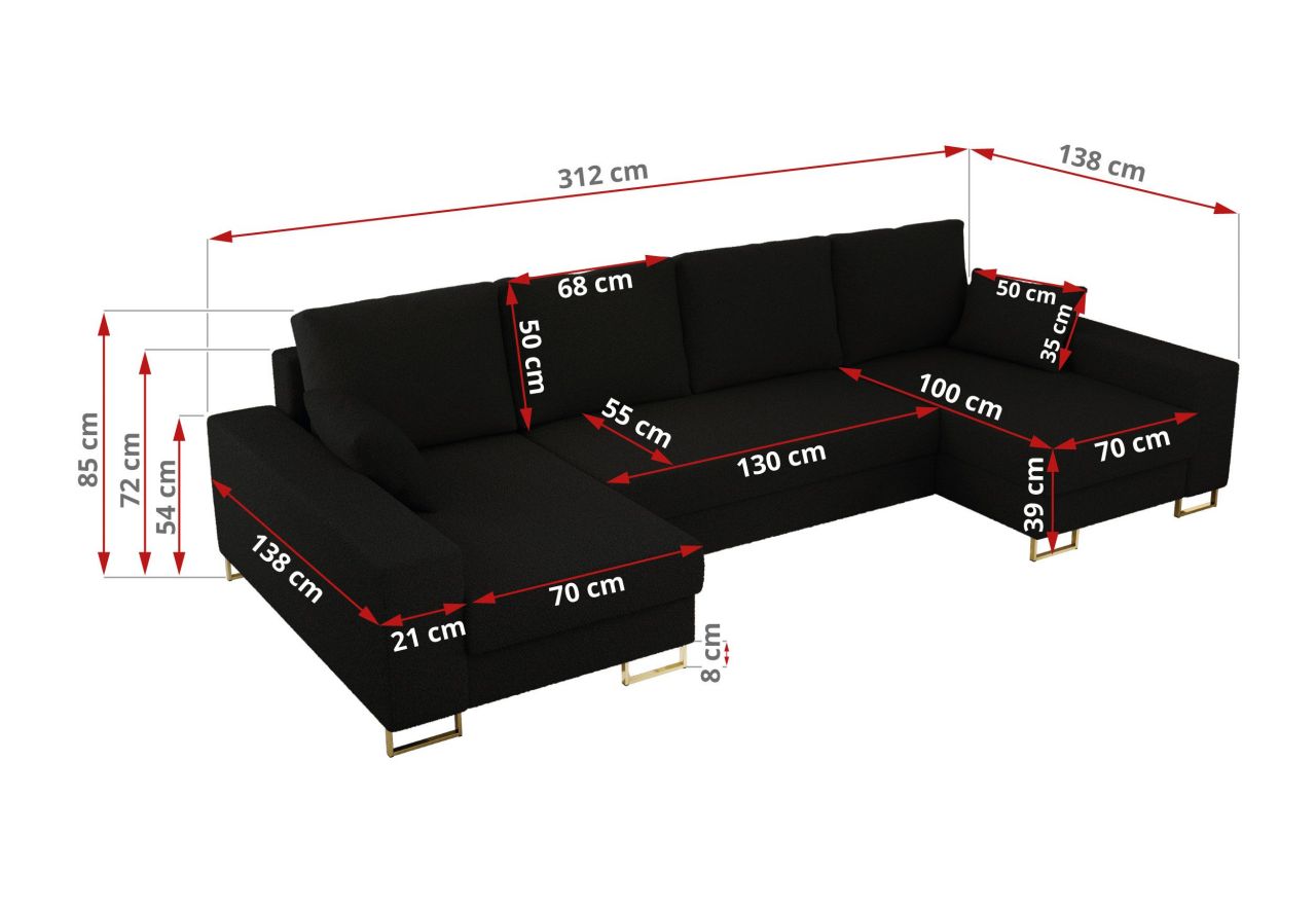 Narożnik DORIAN U - uniwersalny - czarny, boucle