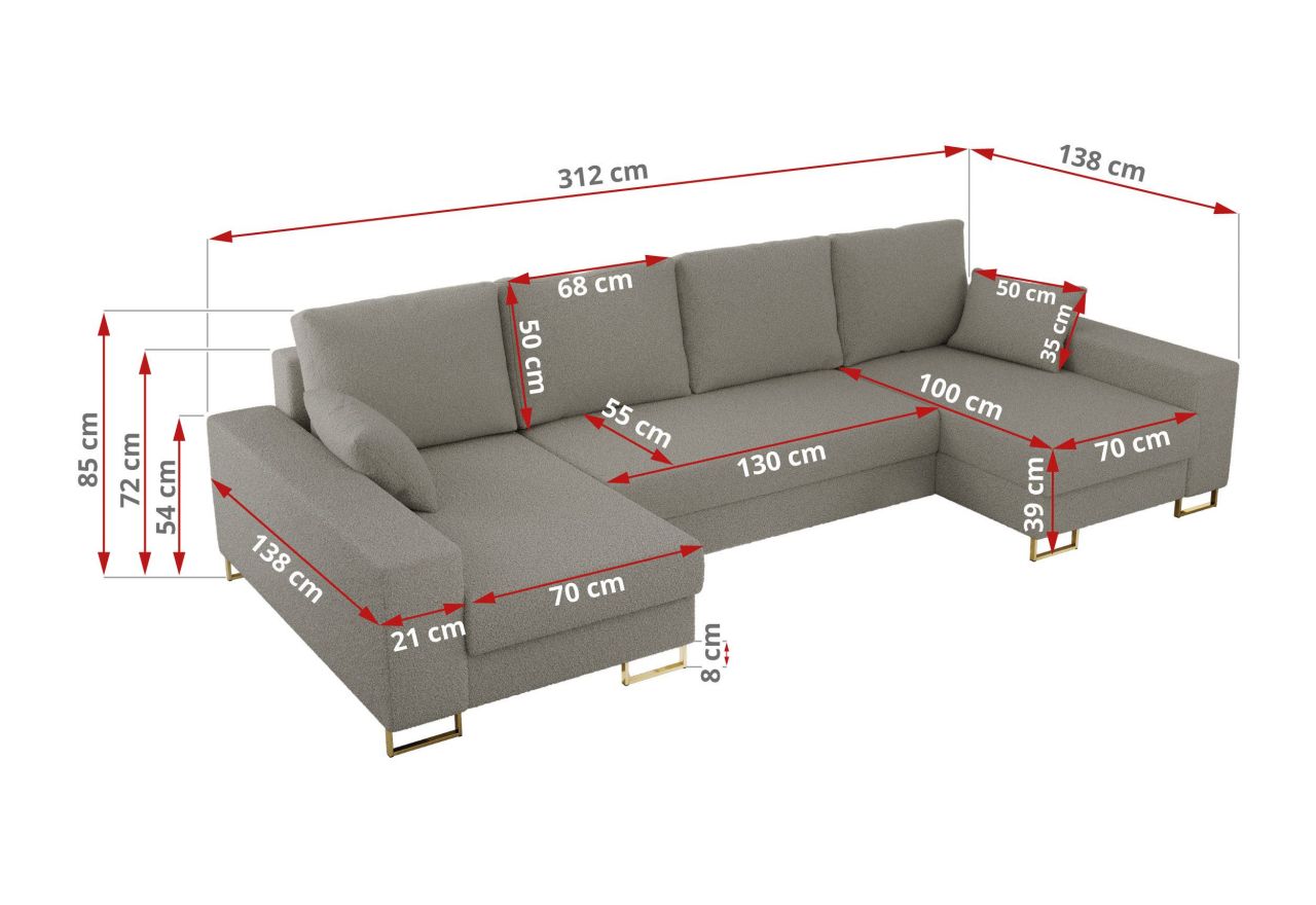 Narożnik DORIAN U - uniwersalny - jasnoszary, boucle