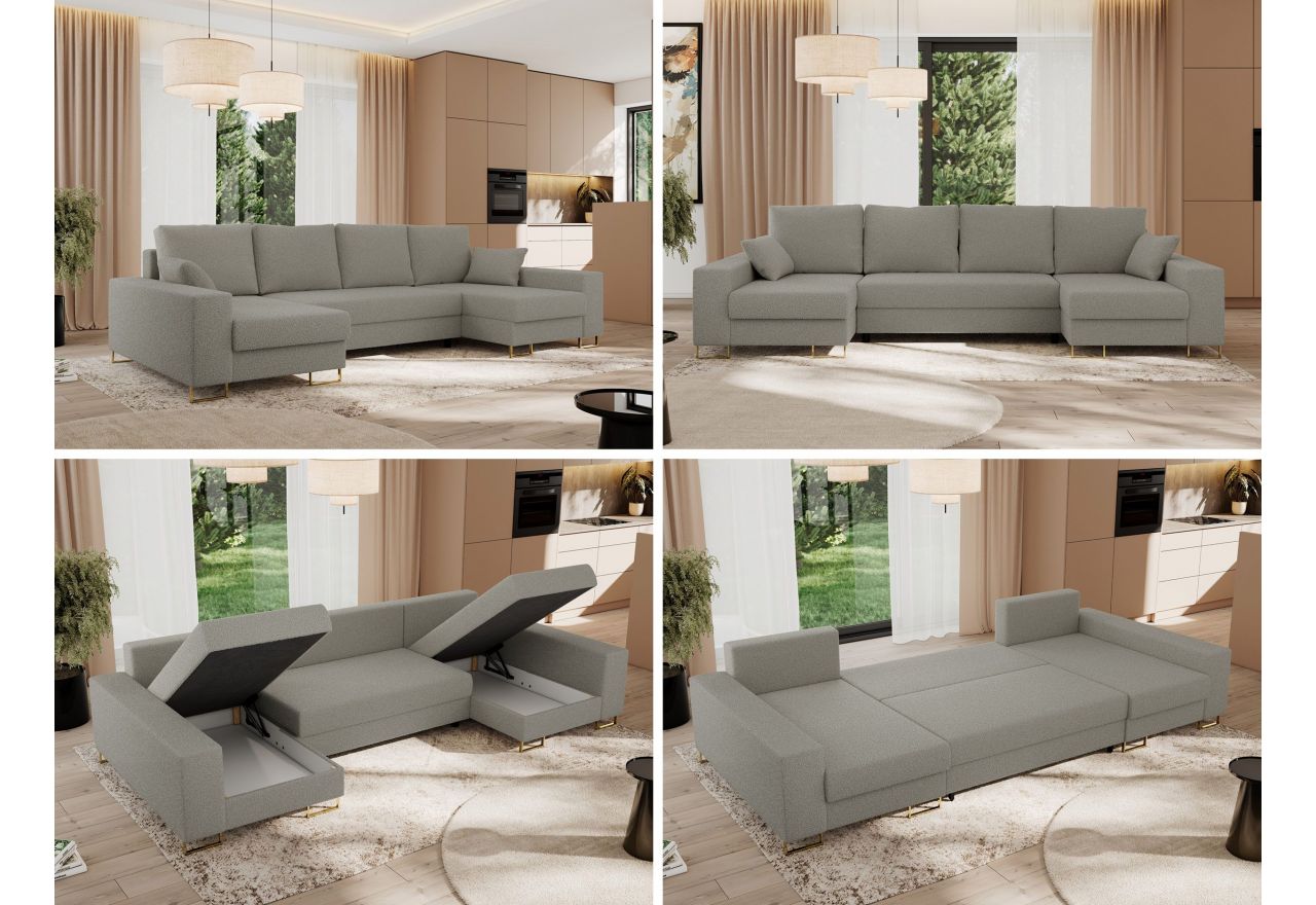 Narożnik DORIAN U - uniwersalny - jasnoszary, boucle