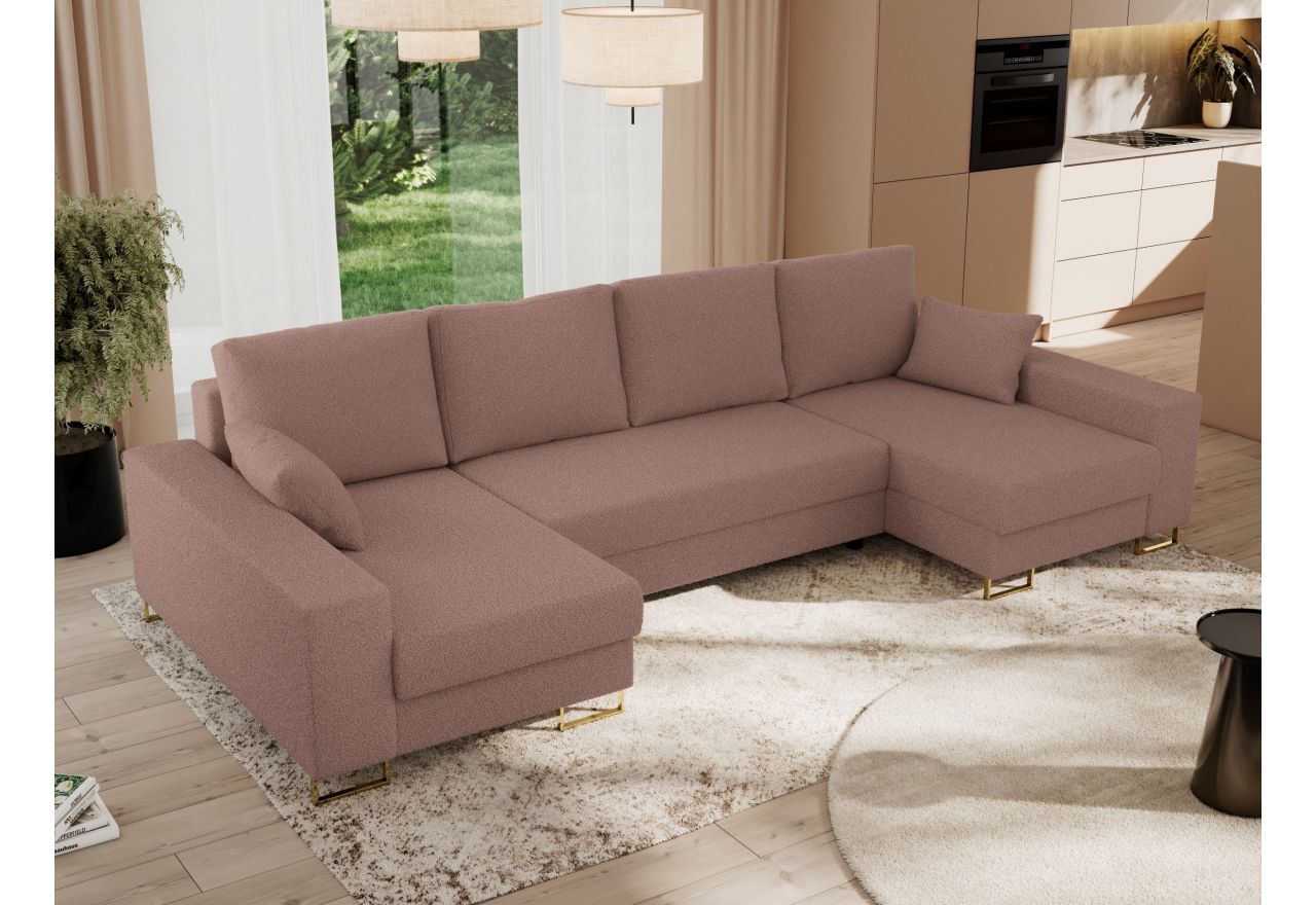 Narożnik DORIAN U - uniwersalny - różowy, boucle