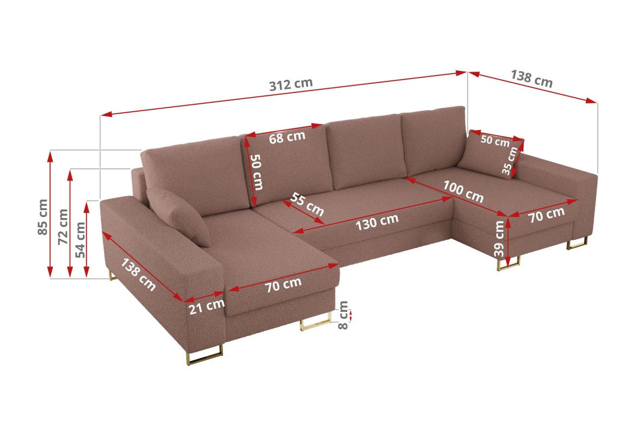 Narożnik DORIAN U - uniwersalny - różowy, boucle