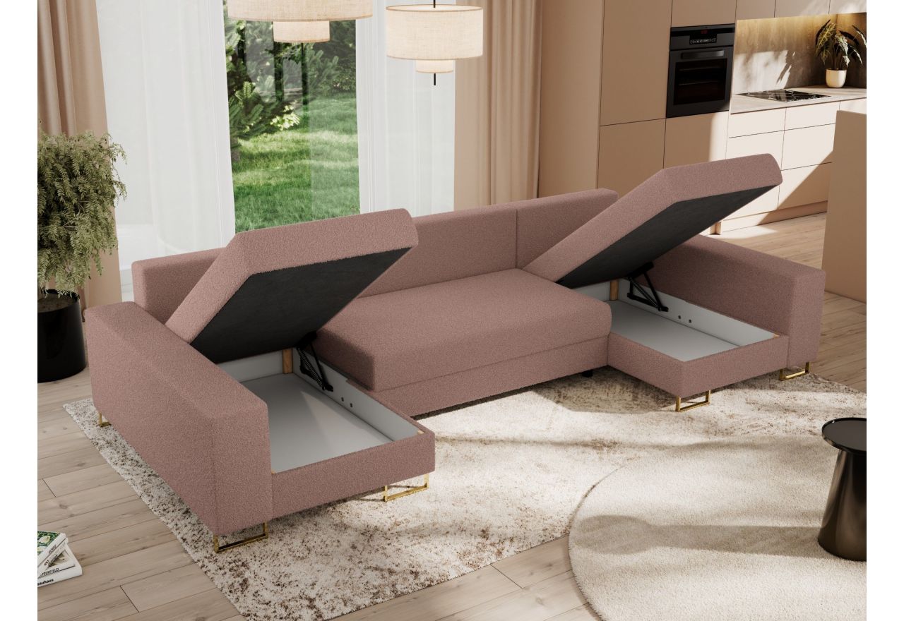 Narożnik DORIAN U - uniwersalny - różowy, boucle