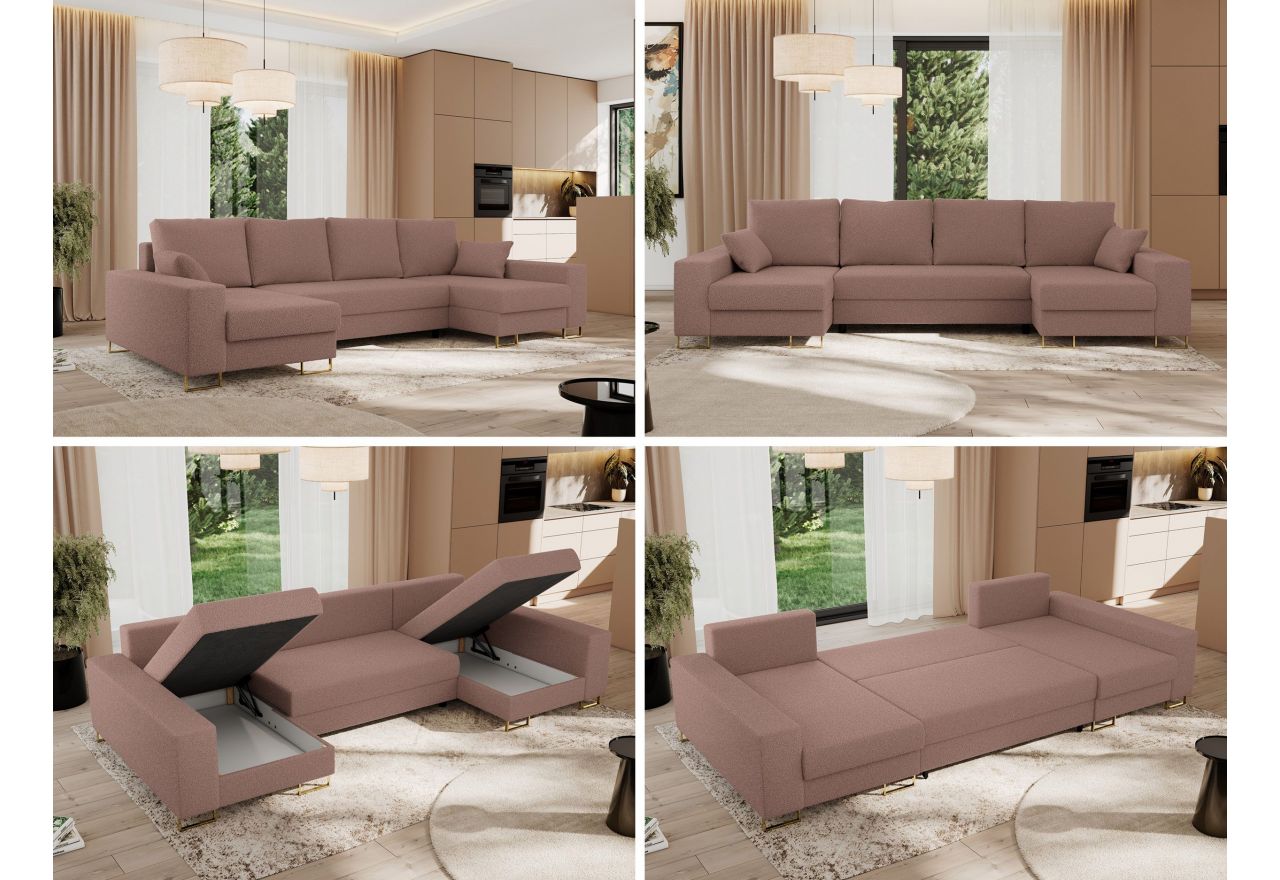 Narożnik DORIAN U - uniwersalny - różowy, boucle