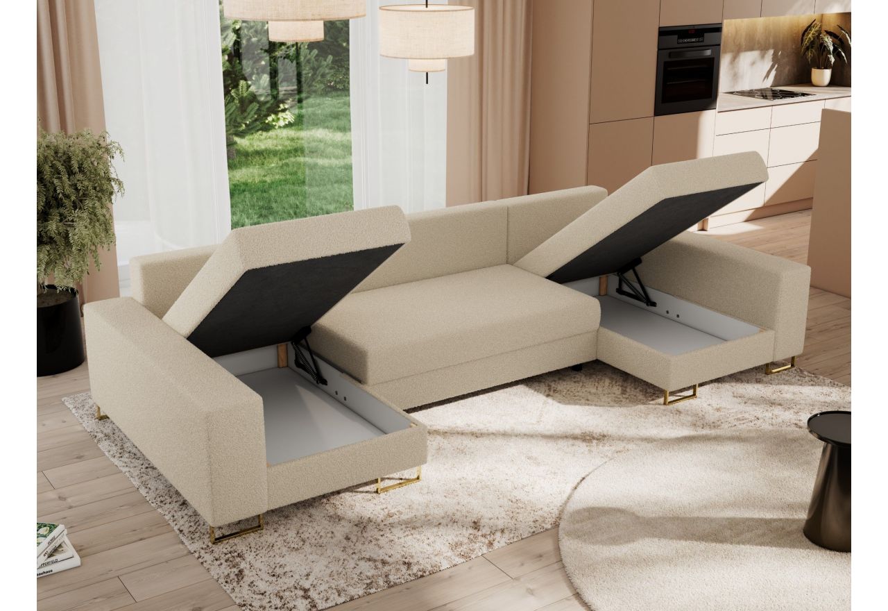 Narożnik DORIAN U - uniwersalny - kremowy, boucle