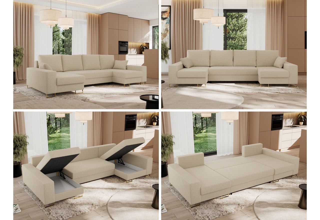 Narożnik DORIAN U - uniwersalny - kremowy, boucle