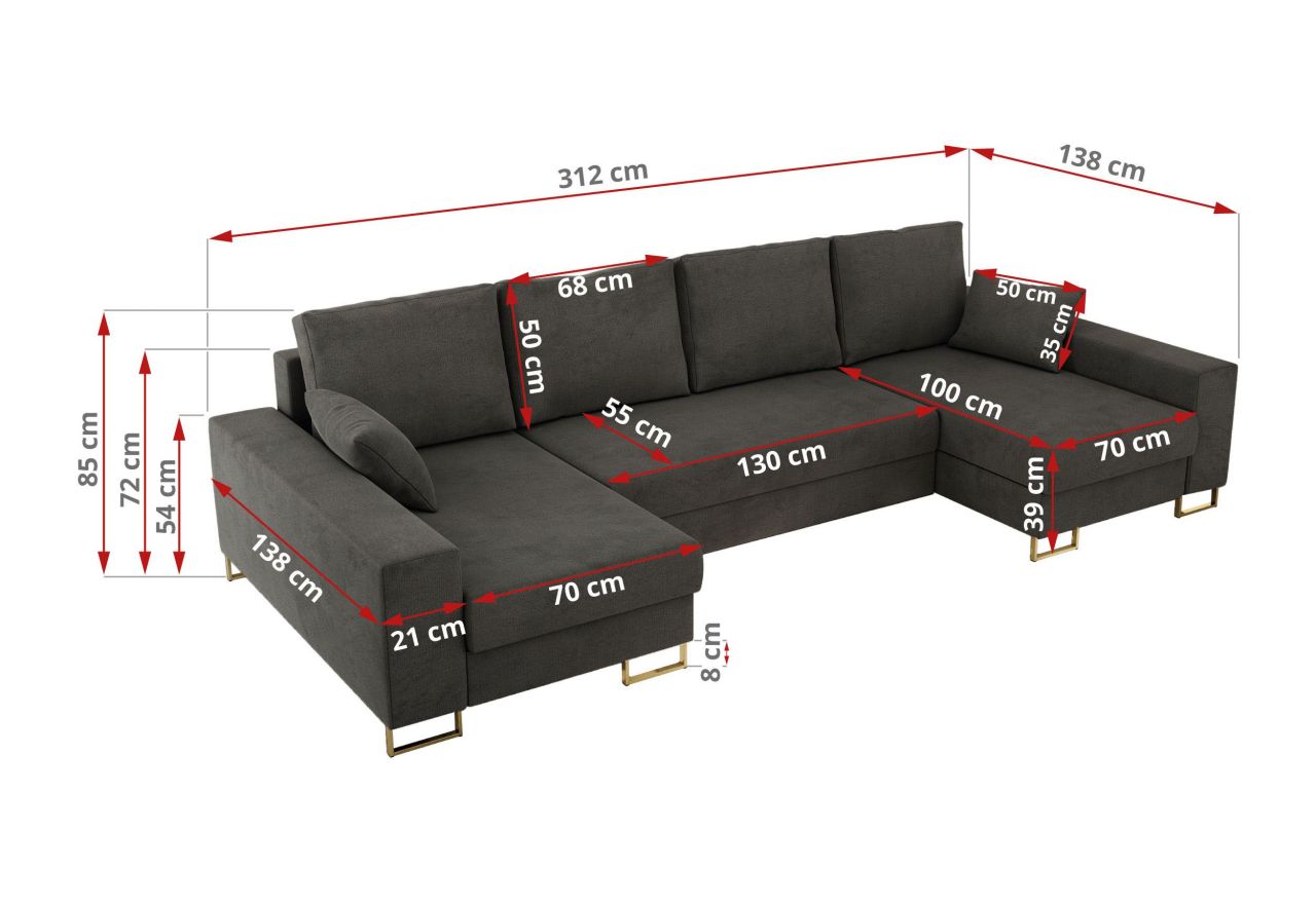Narożnik DORIAN U - uniwersalny - ciemnoszary, welwet