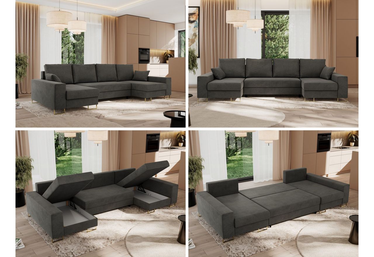 Narożnik DORIAN U - uniwersalny - ciemnoszary, welwet