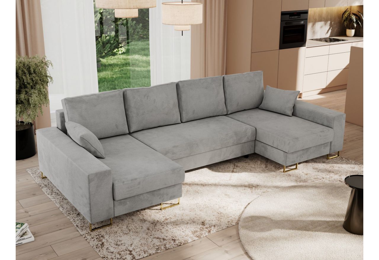 Narożnik DORIAN U - uniwersalny - jasnoszary, welwet