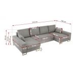 Narożnik DORIAN U - uniwersalny - jasnoszary, welwet