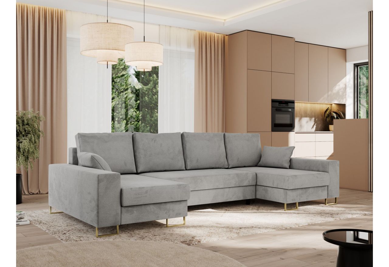 Narożnik DORIAN U - uniwersalny - jasnoszary, welwet