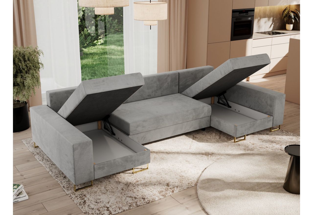 Narożnik DORIAN U - uniwersalny - jasnoszary, welwet