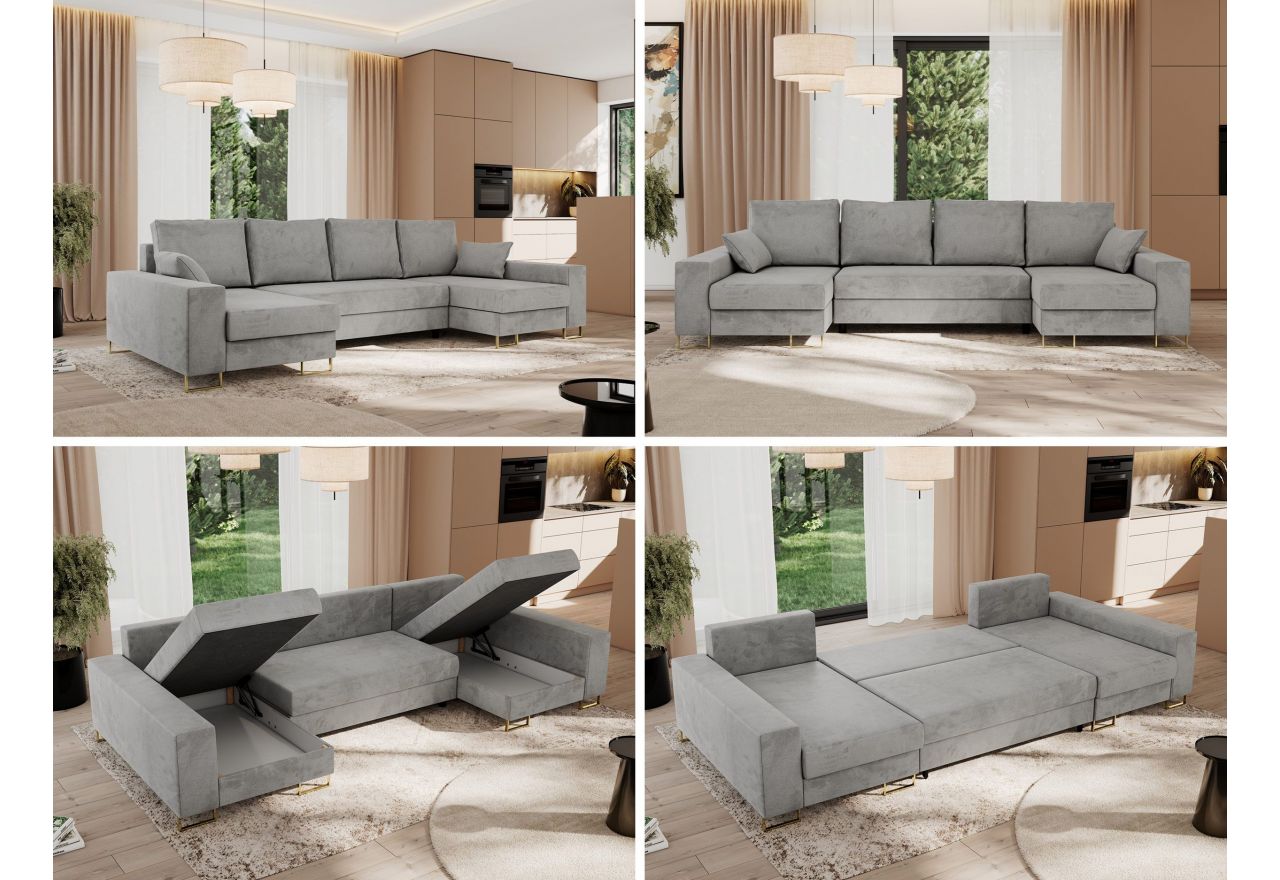 Narożnik DORIAN U - uniwersalny - jasnoszary, welwet