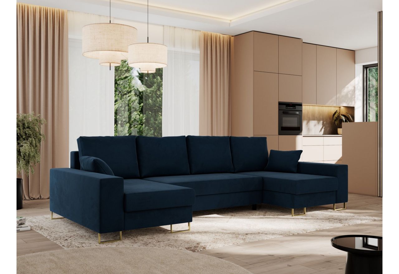 Narożnik DORIAN U - uniwersalny - ciemnoniebieski, welwet