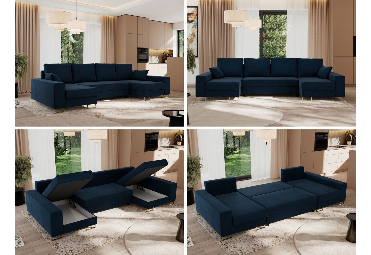 Narożnik DORIAN U - uniwersalny - ciemnoniebieski, welwet