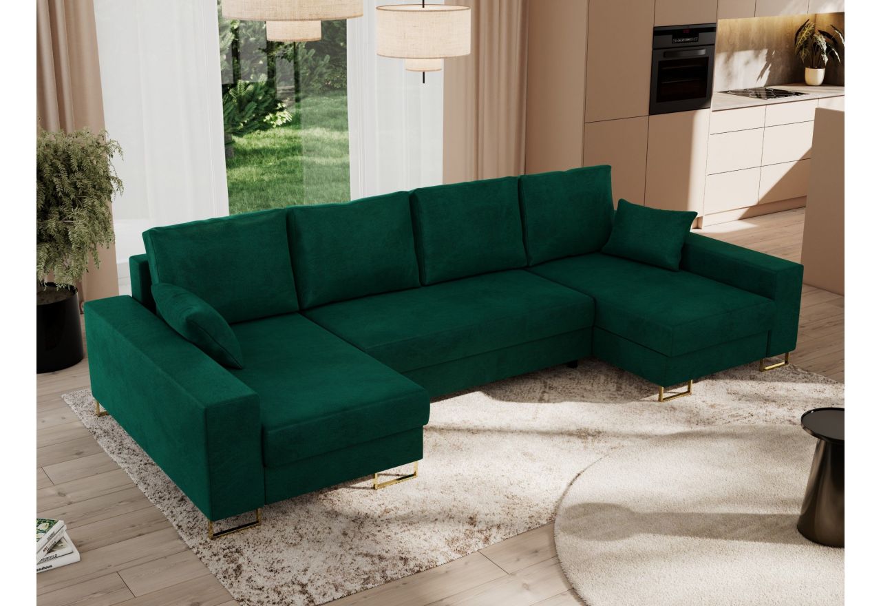 Narożnik DORIAN U - uniwersalny - ciemnozielony, welwet
