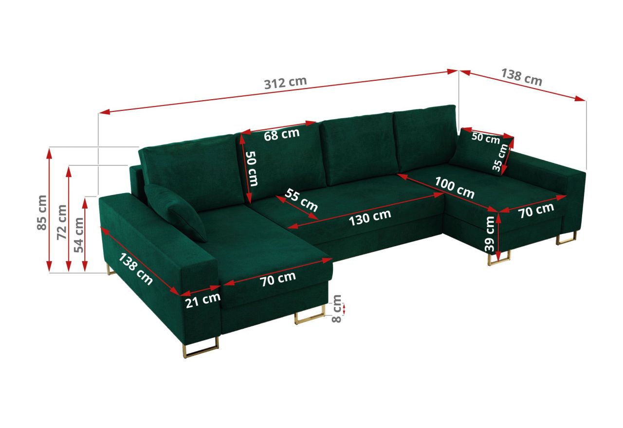 Narożnik DORIAN U - uniwersalny - ciemnozielony, welwet