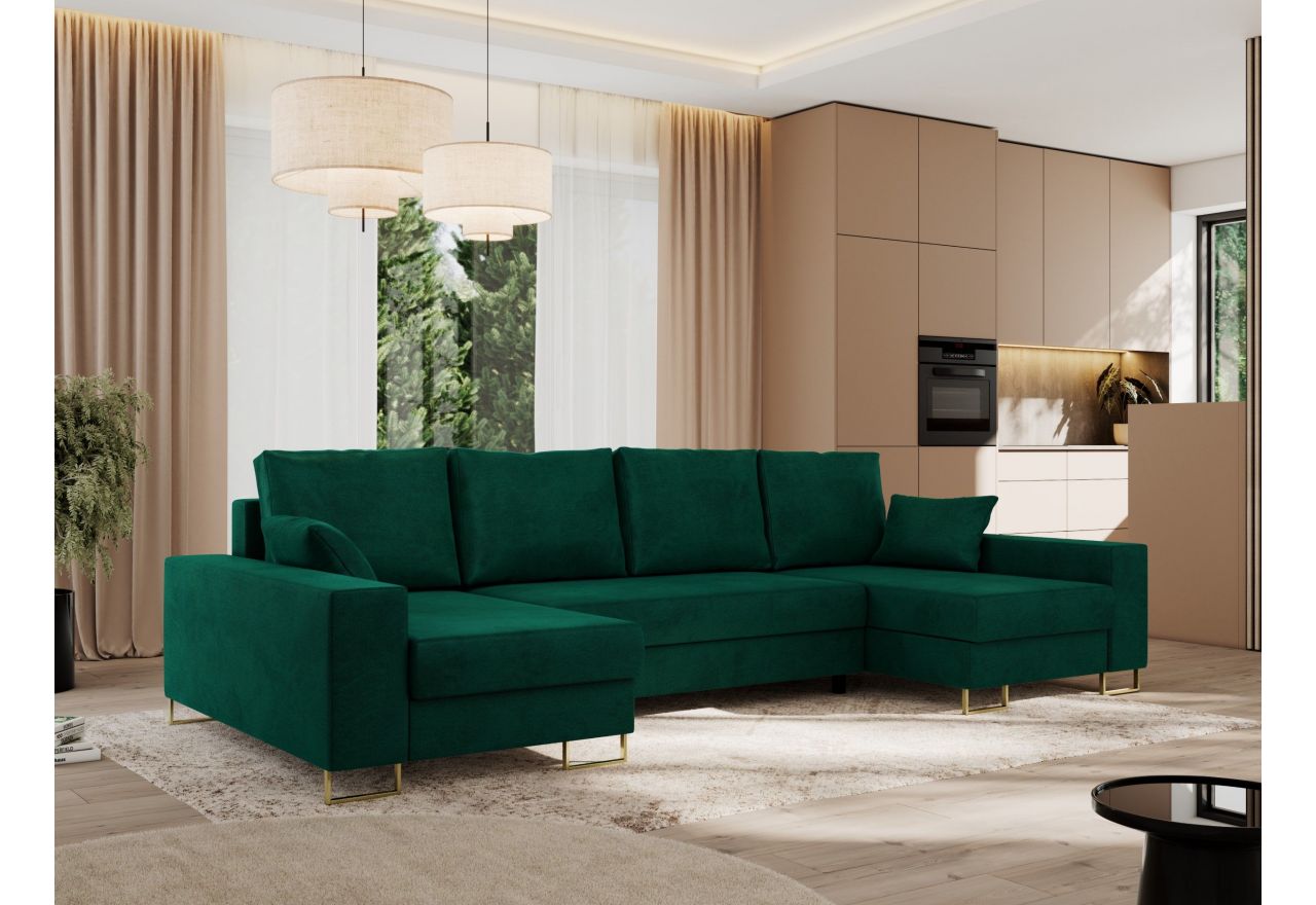 Narożnik DORIAN U - uniwersalny - ciemnozielony, welwet