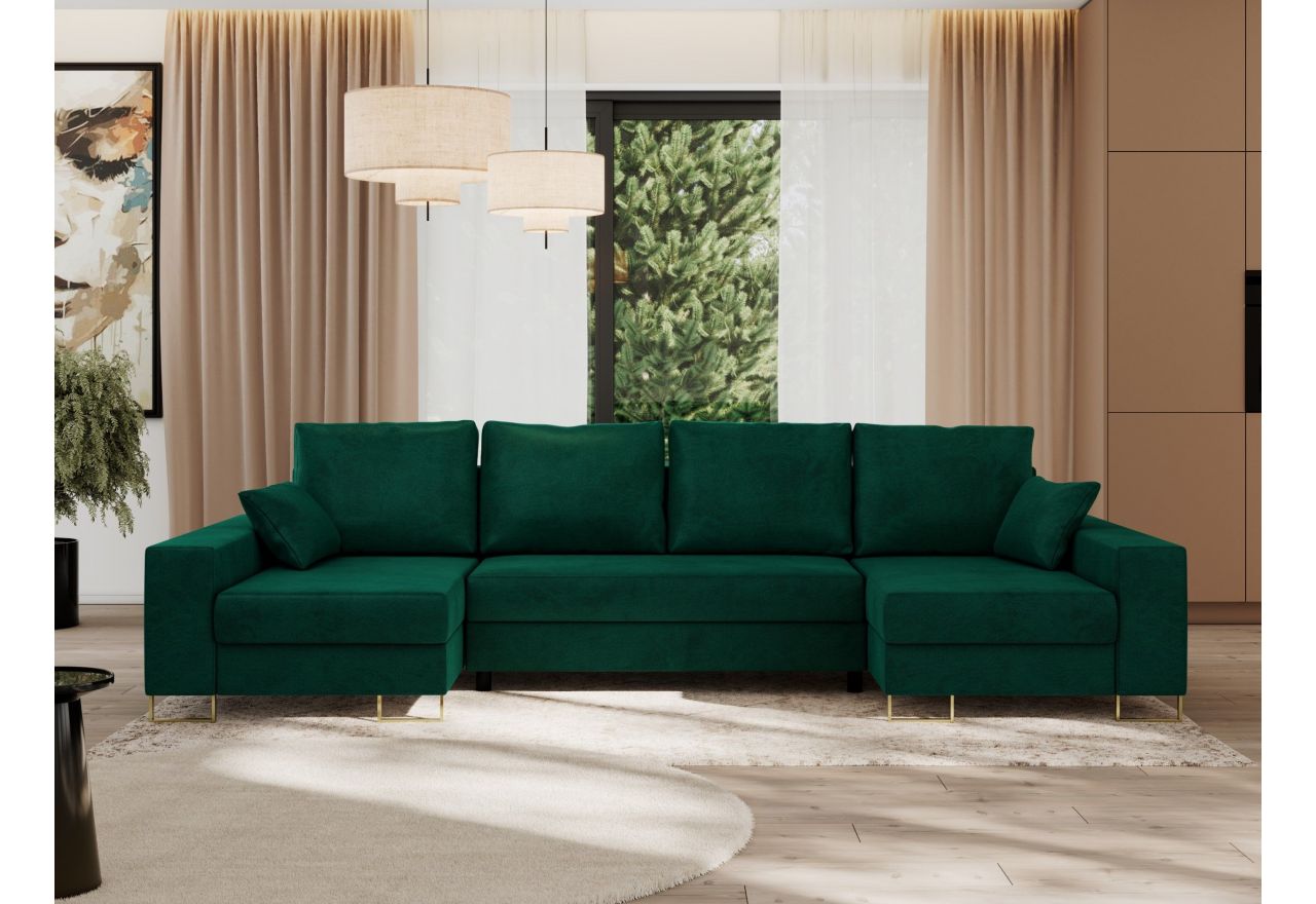 Narożnik DORIAN U - uniwersalny - ciemnozielony, welwet