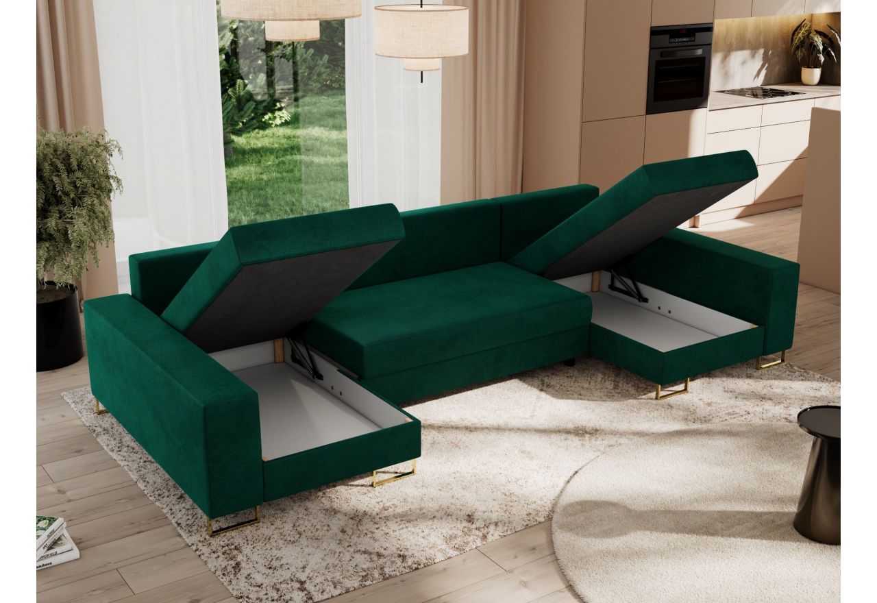 Narożnik DORIAN U - uniwersalny - ciemnozielony, welwet