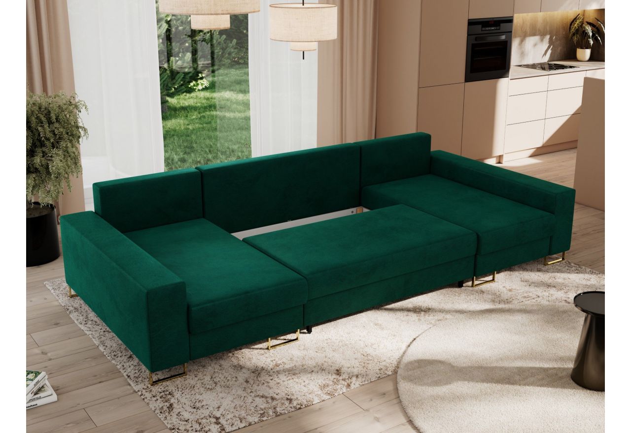 Narożnik DORIAN U - uniwersalny - ciemnozielony, welwet