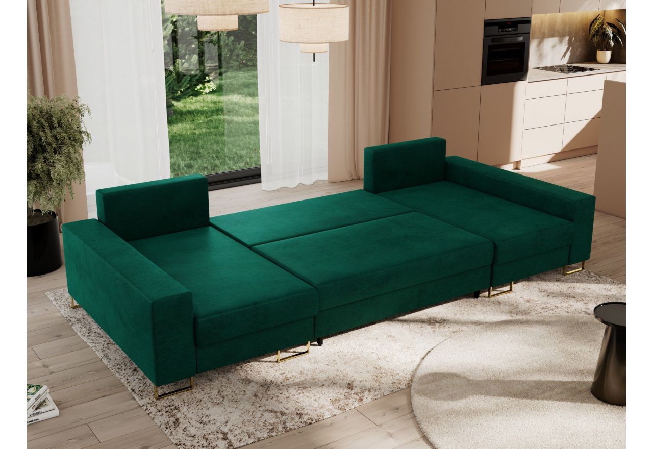 Narożnik DORIAN U - uniwersalny - ciemnozielony, welwet