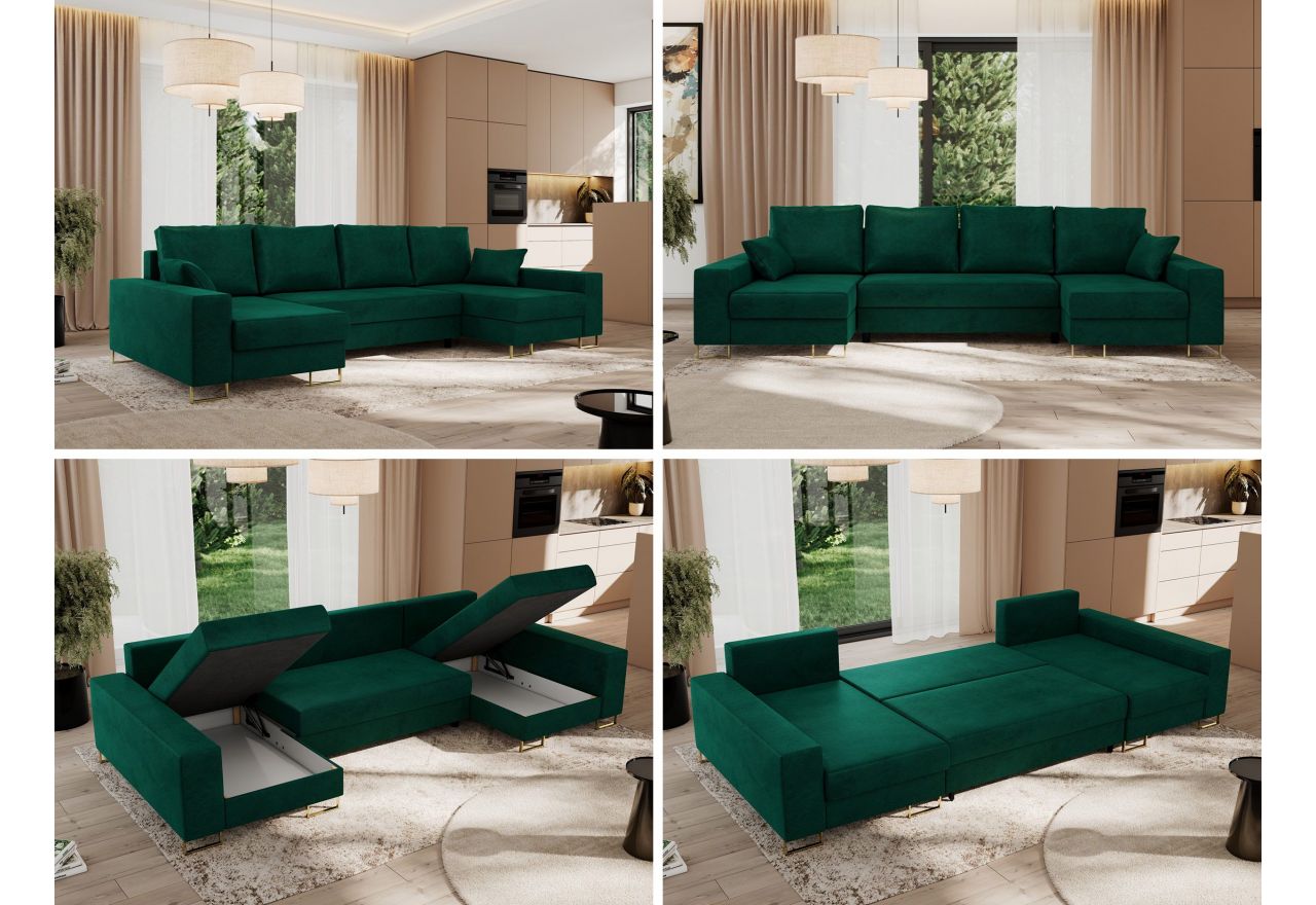 Narożnik DORIAN U - uniwersalny - ciemnozielony, welwet