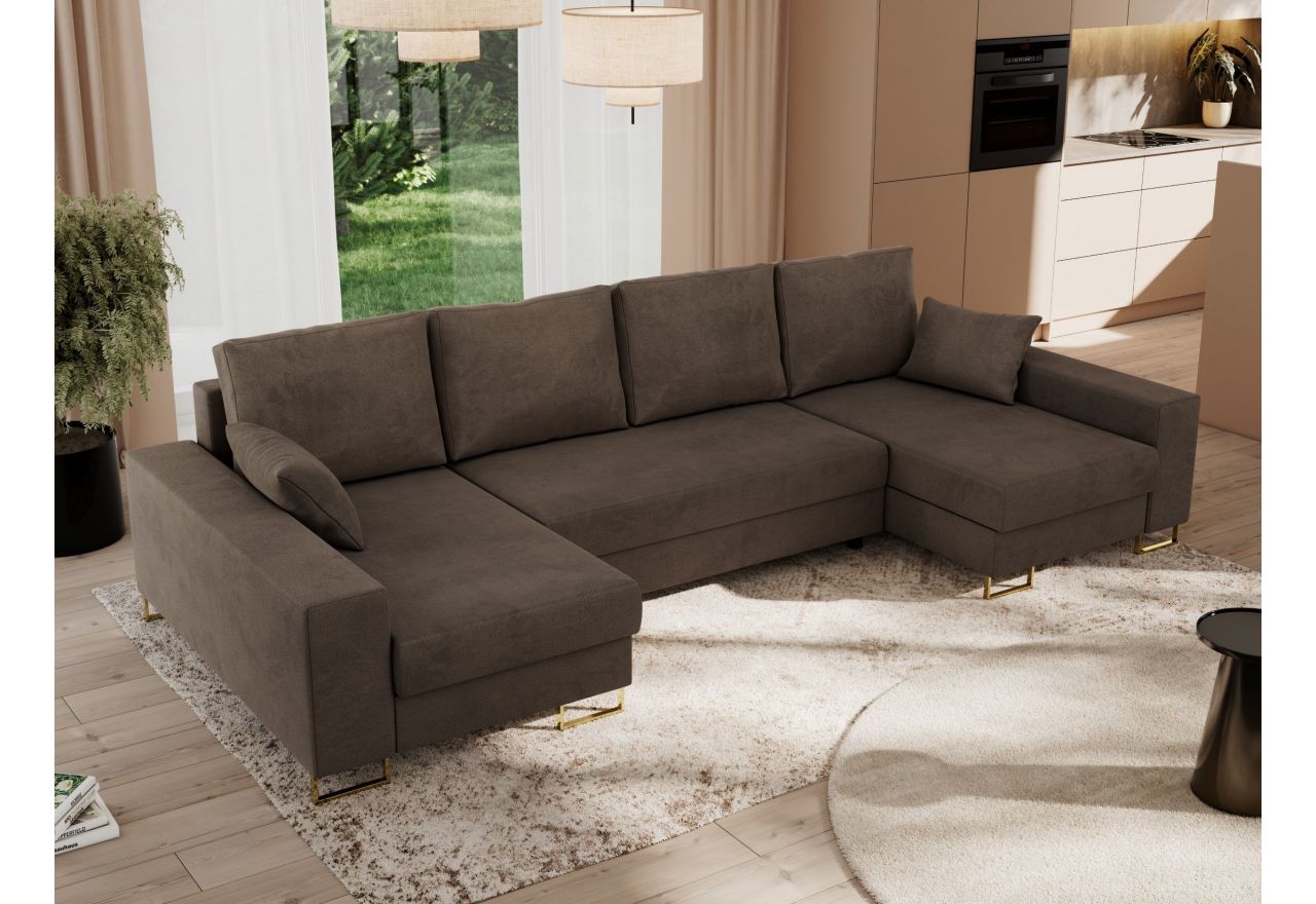 Narożnik DORIAN U - uniwersalny - brązowy, welwet